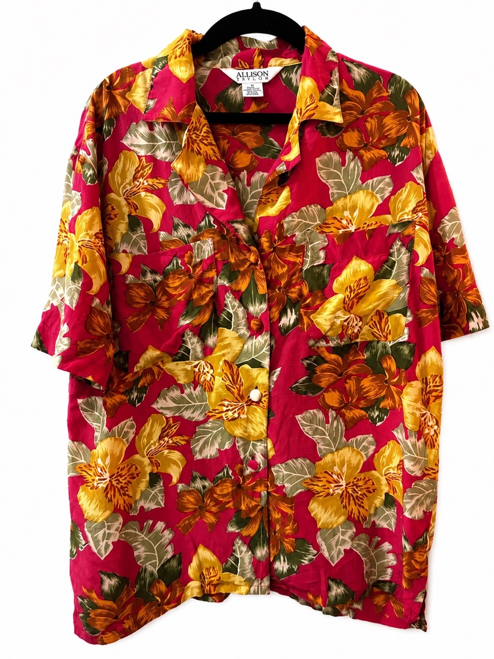 Allison Taylor 100% Silk Tropical Floral Blouse